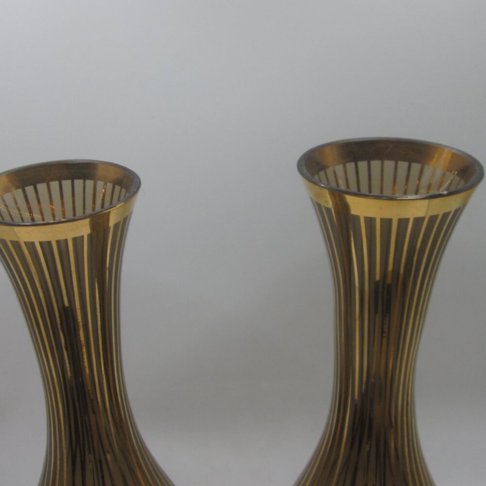 Vintage MCM Brown Glass Vases with Gold Trim - Picture 4 of 5